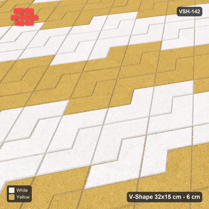 Interlock (Pasco) 32x15 cm · VSH-142 · Turned V zigzag rows, broad stair-step diagonals · Side view Interlock (Pasco) 32x15 cm · VSH-142 · Turned V zigzag rows, broad stair-step diagonals · Side view