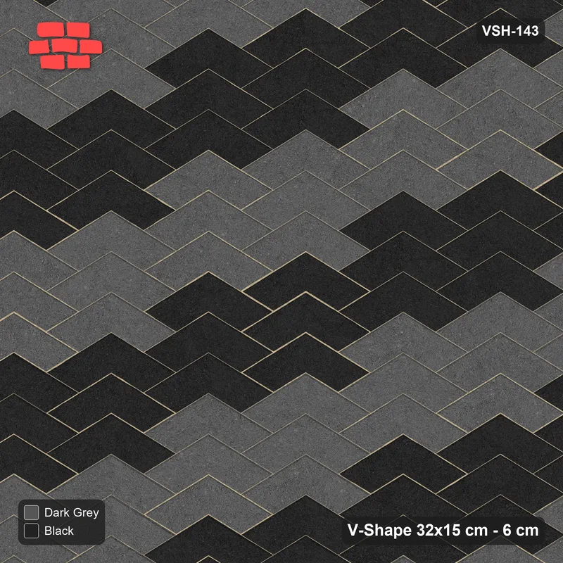 Interlock (Pasco) 32x15 cm · VSH-143 · V chevron columns, reverse stair-step diagonals, kerbed · Top view Interlock (Pasco) 32x15 cm · VSH-143 · V chevron columns, reverse stair-step diagonals, kerbed · Top view