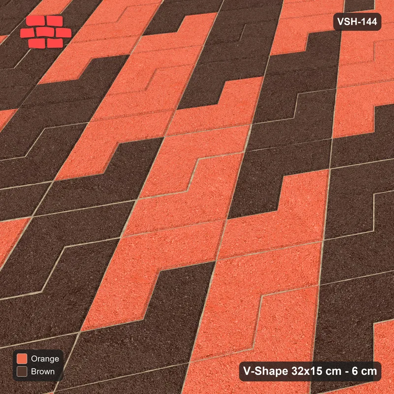 Interlock (Pasco) 32x15 cm · VSH-144 · Turned V zigzag rows, narrow reverse diagonals · Side view Interlock (Pasco) 32x15 cm · VSH-144 · Turned V zigzag rows, narrow reverse diagonals · Side view