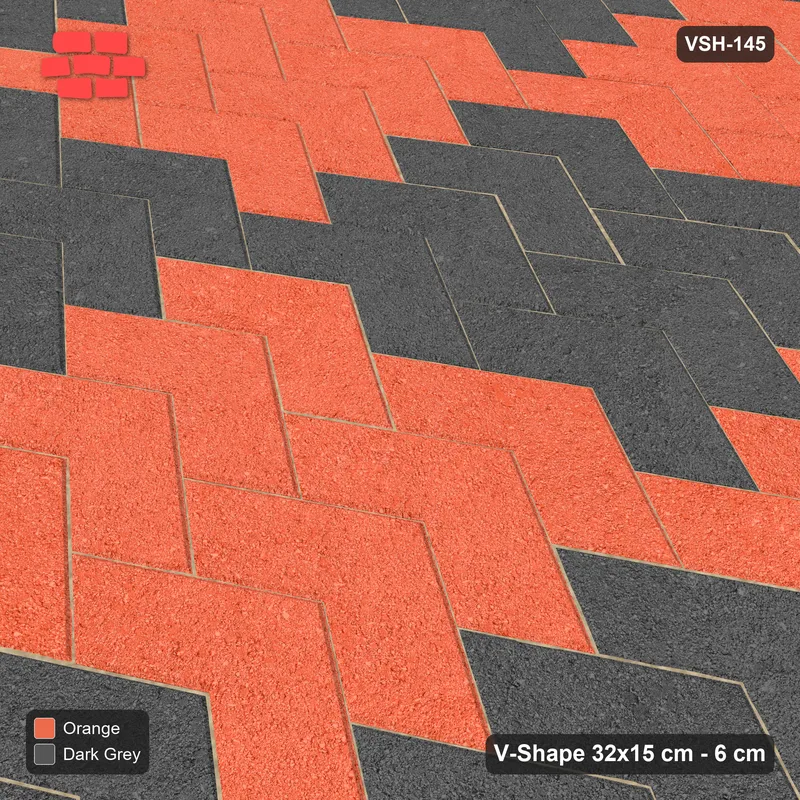 Interlock (Pasco) 32x15 cm · VSH-145 · V chevron columns, block checker, kerbed · Side view Interlock (Pasco) 32x15 cm · VSH-145 · V chevron columns, block checker, kerbed · Side view