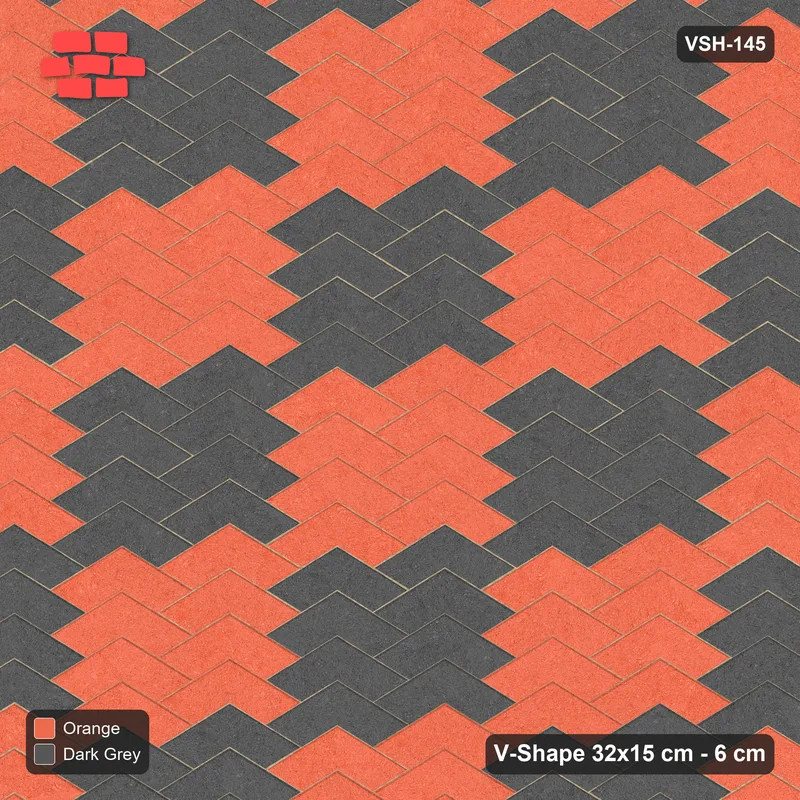 Interlock (Pasco) 32x15 cm · VSH-145 · V chevron columns, block checker, kerbed · Top view Interlock (Pasco) 32x15 cm · VSH-145 · V chevron columns, block checker, kerbed · Top view