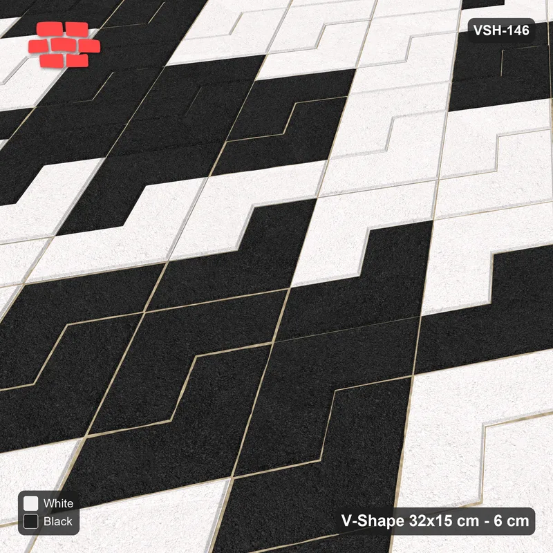 Interlock (Pasco) 32x15 cm · VSH-146 · Turned V zigzag rows, square block checker, kerbed · Side view Interlock (Pasco) 32x15 cm · VSH-146 · Turned V zigzag rows, square block checker, kerbed · Side view