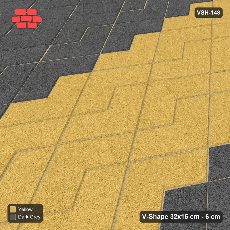Interlock (Pasco) 32x15 cm · VSH-148 · Turned V zigzag rows, vertical centre feature band, kerbed · Side view Interlock (Pasco) 32x15 cm · VSH-148 · Turned V zigzag rows, vertical centre feature band, kerbed · Side view