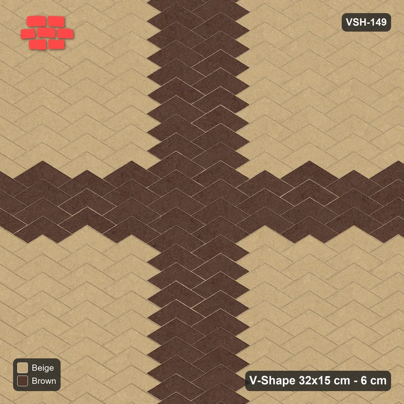 Interlock (Pasco) 32x15 cm · VSH-149 · V chevron columns, centre cross · Top view Interlock (Pasco) 32x15 cm · VSH-149 · V chevron columns, centre cross · Top view