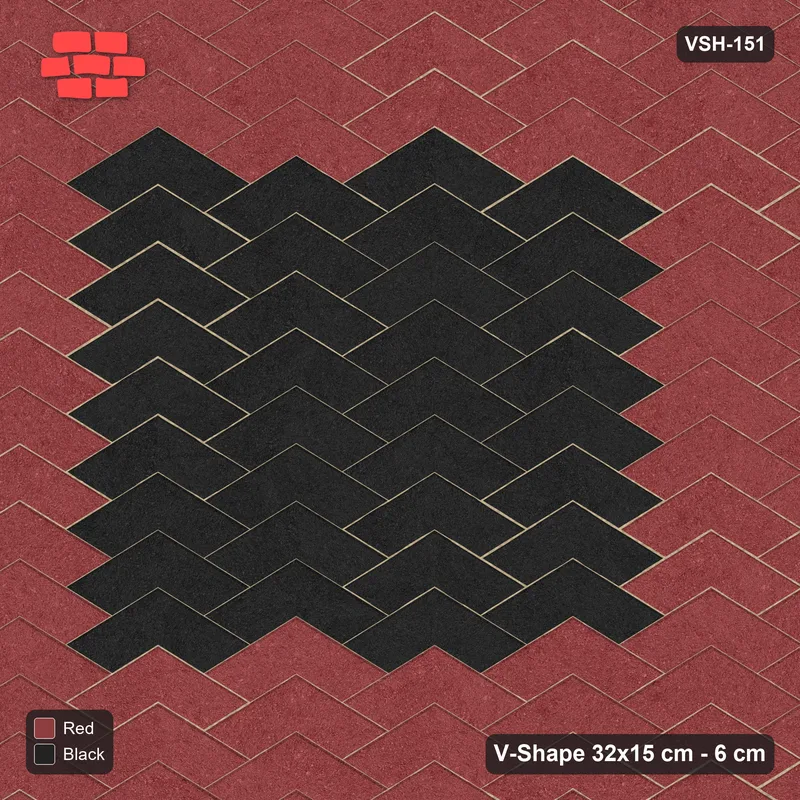 Interlock (Pasco) 32x15 cm · VSH-151 · V chevron columns, centre panel, kerbed · Top view Interlock (Pasco) 32x15 cm · VSH-151 · V chevron columns, centre panel, kerbed · Top view
