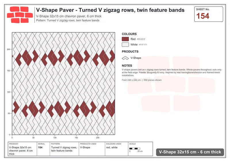 Interlock (Pasco) 32x15 cm · VSH-154 · Turned V zigzag rows, twin feature bands · Laying plan Interlock (Pasco) 32x15 cm · VSH-154 · Turned V zigzag rows, twin feature bands · Laying plan