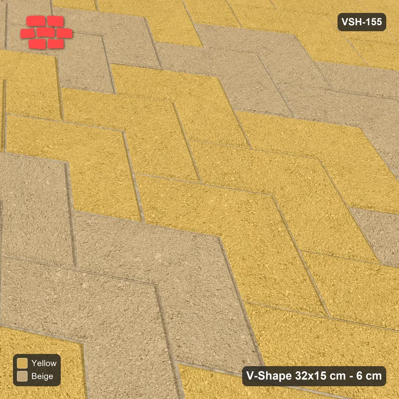 Interlock (Pasco) 32x15 cm · VSH-155 · V chevron columns, nested arrow chevrons, kerbed · Side view Interlock (Pasco) 32x15 cm · VSH-155 · V chevron columns, nested arrow chevrons, kerbed · Side view