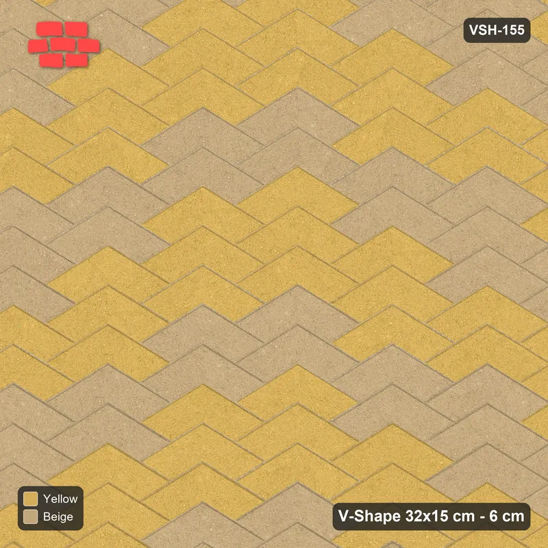 Interlock (Pasco) 32x15 cm · VSH-155 · V chevron columns, nested arrow chevrons, kerbed · Top view Interlock (Pasco) 32x15 cm · VSH-155 · V chevron columns, nested arrow chevrons, kerbed · Top view