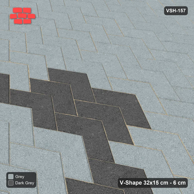 Interlock (Pasco) 32x15 cm · VSH-157 · V chevron columns, steep arrow chevron feature · Side view Interlock (Pasco) 32x15 cm · VSH-157 · V chevron columns, steep arrow chevron feature · Side view