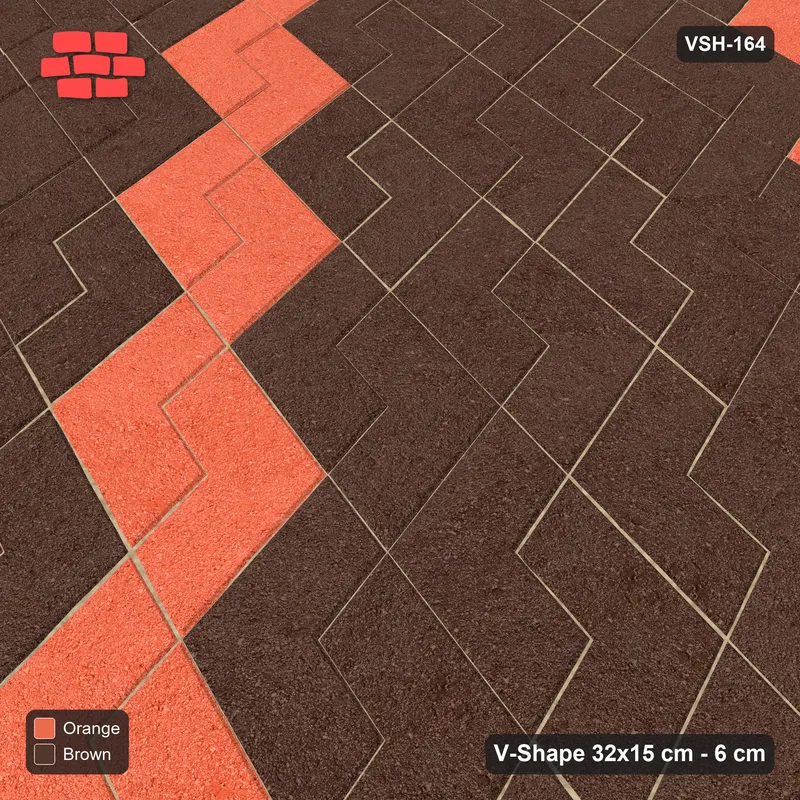 Interlock (Pasco) 32x15 cm · VSH-164 · Reverse diagonal V zigzag rows, chevron stripe every 5 courses · Side view Interlock (Pasco) 32x15 cm · VSH-164 · Reverse diagonal V zigzag rows, chevron stripe every 5 courses · Side view