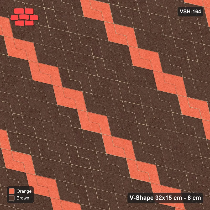Interlock (Pasco) 32x15 cm · VSH-164 · Reverse diagonal V zigzag rows, chevron stripe every 5 courses · Top view Interlock (Pasco) 32x15 cm · VSH-164 · Reverse diagonal V zigzag rows, chevron stripe every 5 courses · Top view