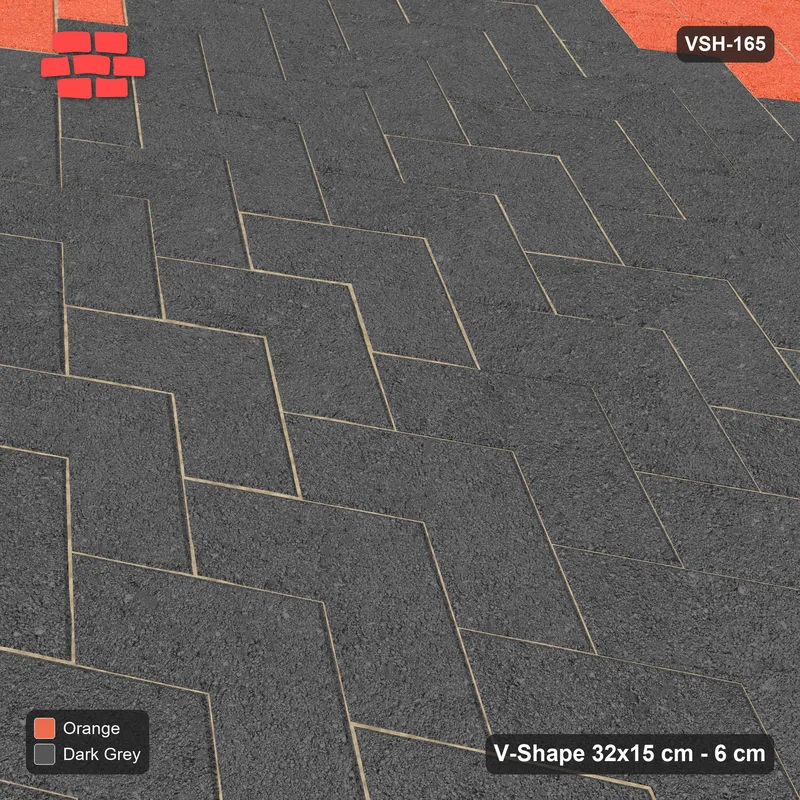 Interlock (Pasco) 32x15 cm · VSH-165 · V chevron columns, large centre panel, kerbed · Side view Interlock (Pasco) 32x15 cm · VSH-165 · V chevron columns, large centre panel, kerbed · Side view