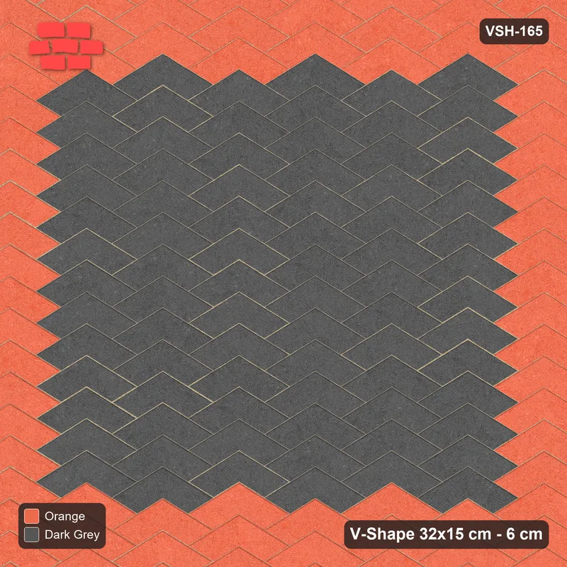 Interlock (Pasco) 32x15 cm · VSH-165 · V chevron columns, large centre panel, kerbed · Top view Interlock (Pasco) 32x15 cm · VSH-165 · V chevron columns, large centre panel, kerbed · Top view