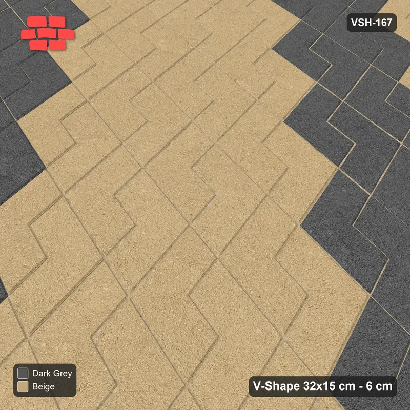 Interlock (Pasco) 32x15 cm · VSH-167 · Reverse diagonal V zigzag rows, double stripe every 6 courses · Side view Interlock (Pasco) 32x15 cm · VSH-167 · Reverse diagonal V zigzag rows, double stripe every 6 courses · Side view