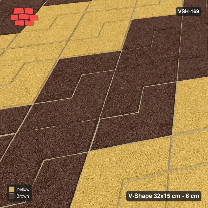 Interlock (Pasco) 32x15 cm · VSH-169 · Turned V zigzag rows, 2-course chevron bands, kerbed · Side view Interlock (Pasco) 32x15 cm · VSH-169 · Turned V zigzag rows, 2-course chevron bands, kerbed · Side view