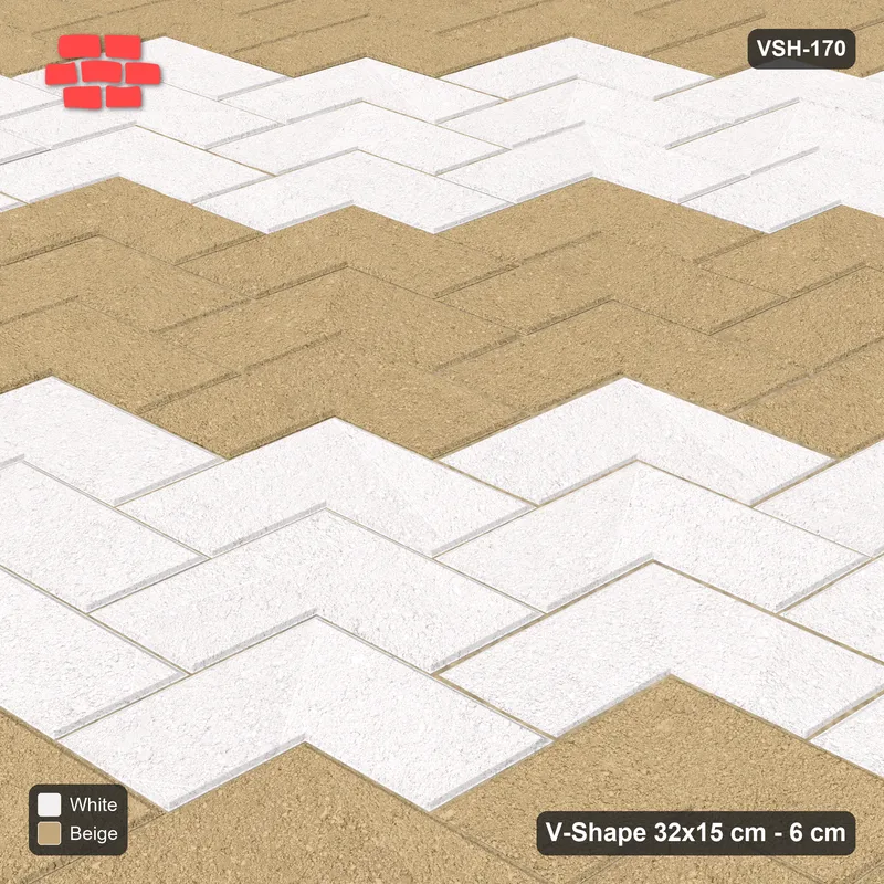 Interlock (Pasco) 32x15 cm · VSH-170 · Diagonal V chevron columns, 3-course chevron bands · Side view Interlock (Pasco) 32x15 cm · VSH-170 · Diagonal V chevron columns, 3-course chevron bands · Side view