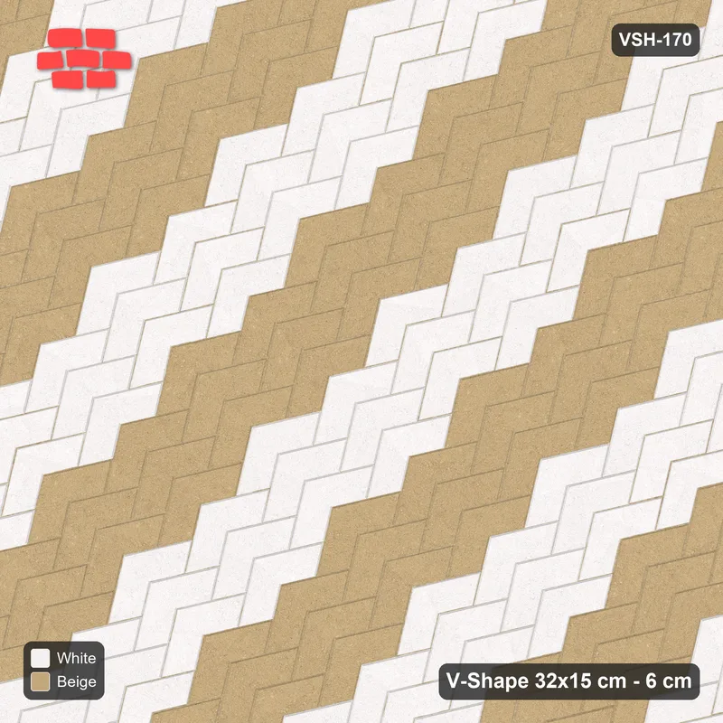 Interlock (Pasco) 32x15 cm · VSH-170 · Diagonal V chevron columns, 3-course chevron bands · Top view Interlock (Pasco) 32x15 cm · VSH-170 · Diagonal V chevron columns, 3-course chevron bands · Top view