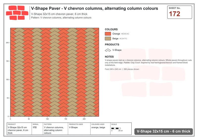 Interlock (Pasco) 32x15 cm · VSH-172 · V chevron columns, alternating column colours · Laying plan Interlock (Pasco) 32x15 cm · VSH-172 · V chevron columns, alternating column colours · Laying plan