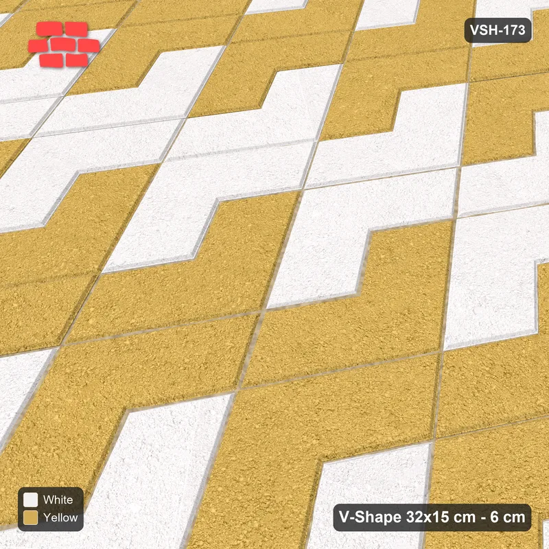 Interlock (Pasco) 32x15 cm · VSH-173 · Turned V zigzag rows, paired column colours, kerbed · Side view Interlock (Pasco) 32x15 cm · VSH-173 · Turned V zigzag rows, paired column colours, kerbed · Side view