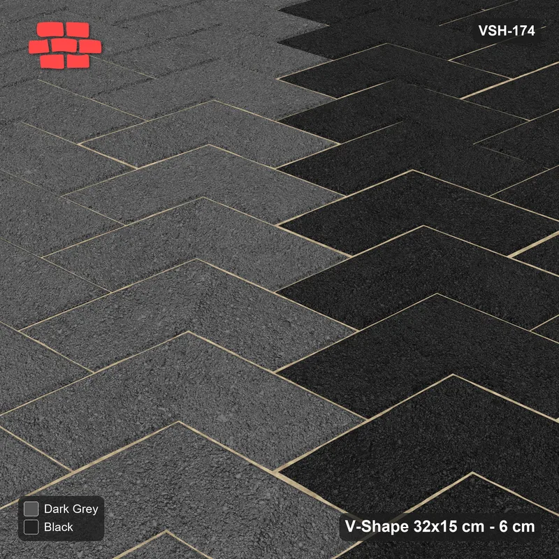 Interlock (Pasco) 32x15 cm · VSH-174 · Diagonal V chevron columns, triple column bands, kerbed · Side view Interlock (Pasco) 32x15 cm · VSH-174 · Diagonal V chevron columns, triple column bands, kerbed · Side view