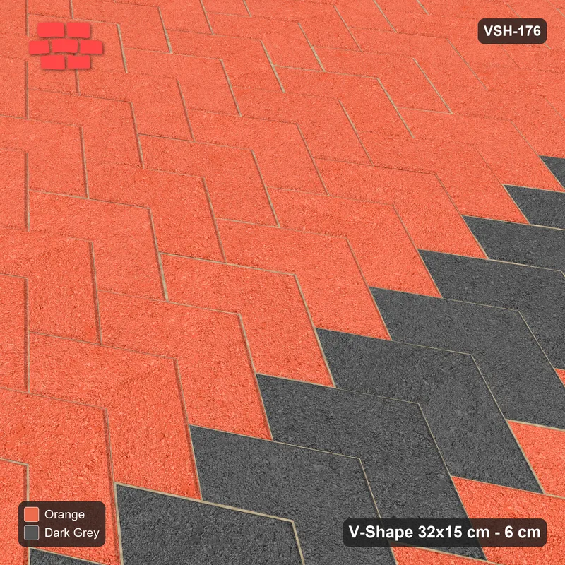 Interlock (Pasco) 32x15 cm · VSH-176 · V chevron columns, accent column every 6 columns, kerbed · Side view Interlock (Pasco) 32x15 cm · VSH-176 · V chevron columns, accent column every 6 columns, kerbed · Side view