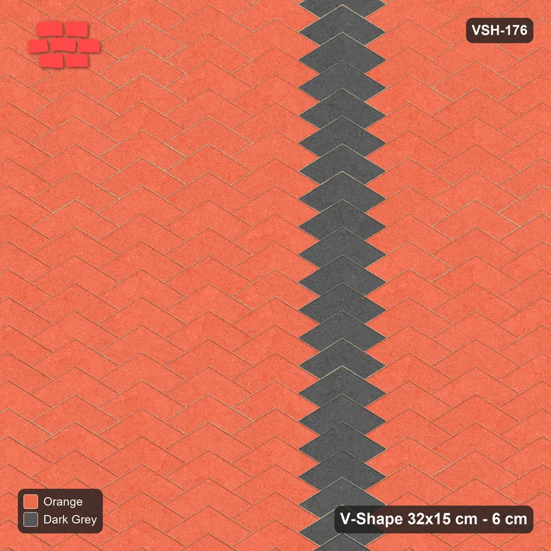 Interlock (Pasco) 32x15 cm · VSH-176 · V chevron columns, accent column every 6 columns, kerbed · Top view Interlock (Pasco) 32x15 cm · VSH-176 · V chevron columns, accent column every 6 columns, kerbed · Top view