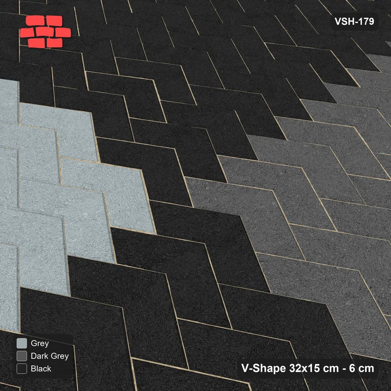 Interlock (Pasco) 32x15 cm · VSH-179 · V chevron columns, three-tone quadrant panels · Side view Interlock (Pasco) 32x15 cm · VSH-179 · V chevron columns, three-tone quadrant panels · Side view