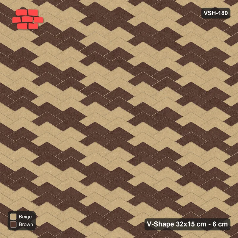 Interlock (Pasco) 32x15 cm · VSH-180 · V chevron columns, stair-step diagonal stripes · Top view Interlock (Pasco) 32x15 cm · VSH-180 · V chevron columns, stair-step diagonal stripes · Top view