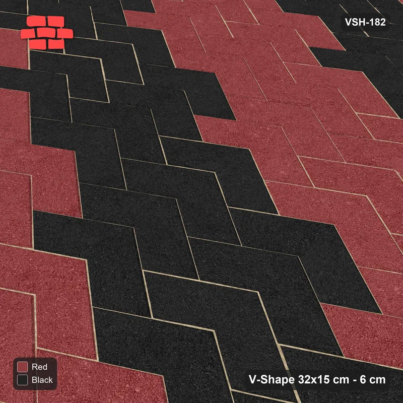 Interlock (Pasco) 32x15 cm · VSH-182 · V chevron columns, broad stair-step diagonals · Side view Interlock (Pasco) 32x15 cm · VSH-182 · V chevron columns, broad stair-step diagonals · Side view