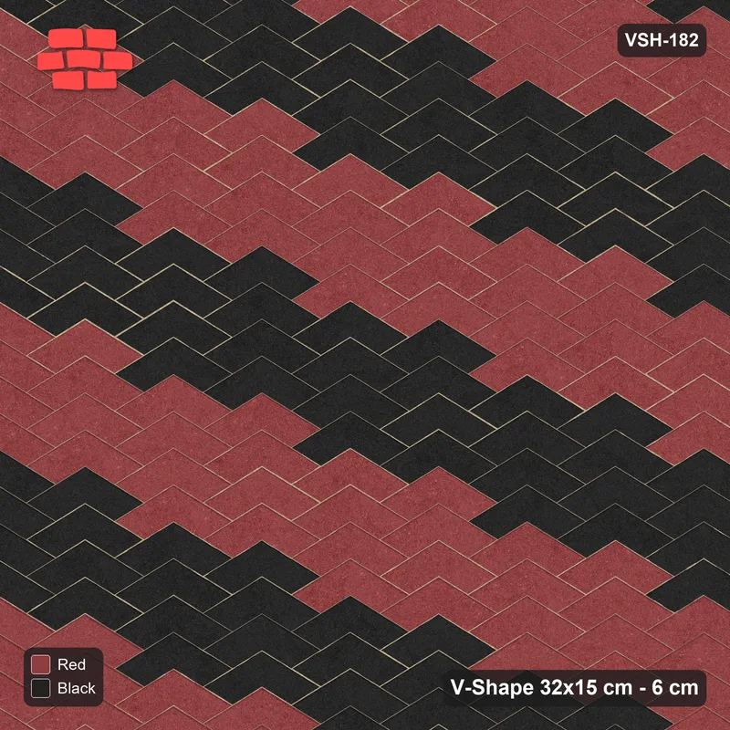 Interlock (Pasco) 32x15 cm · VSH-182 · V chevron columns, broad stair-step diagonals · Top view Interlock (Pasco) 32x15 cm · VSH-182 · V chevron columns, broad stair-step diagonals · Top view