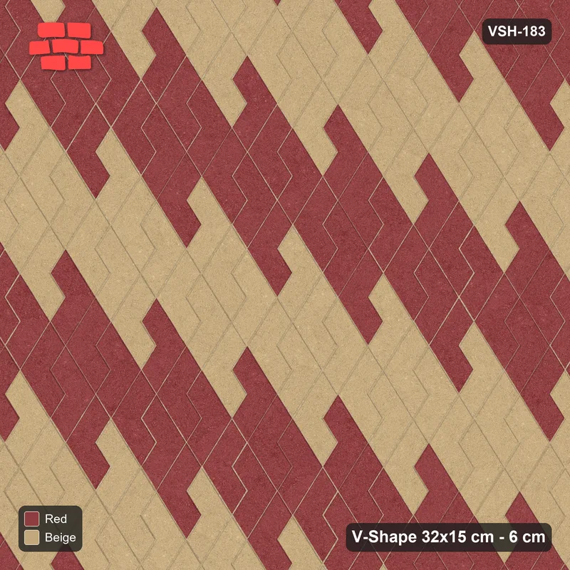 Interlock (Pasco) 32x15 cm · VSH-183 · Turned V zigzag rows, reverse stair-step diagonals, kerbed · Top view Interlock (Pasco) 32x15 cm · VSH-183 · Turned V zigzag rows, reverse stair-step diagonals, kerbed · Top view