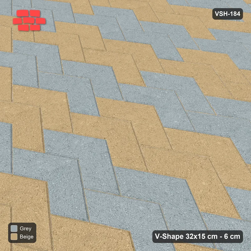 Interlock (Pasco) 32x15 cm · VSH-184 · V chevron columns, narrow reverse diagonals, kerbed · Side view Interlock (Pasco) 32x15 cm · VSH-184 · V chevron columns, narrow reverse diagonals, kerbed · Side view