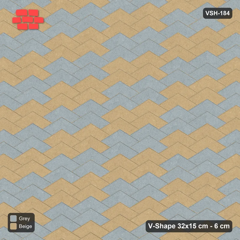 Interlock (Pasco) 32x15 cm · VSH-184 · V chevron columns, narrow reverse diagonals, kerbed · Top view Interlock (Pasco) 32x15 cm · VSH-184 · V chevron columns, narrow reverse diagonals, kerbed · Top view