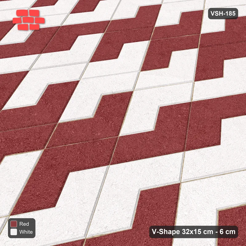 Interlock (Pasco) 32x15 cm · VSH-185 · Turned V zigzag rows, block checker · Side view Interlock (Pasco) 32x15 cm · VSH-185 · Turned V zigzag rows, block checker · Side view