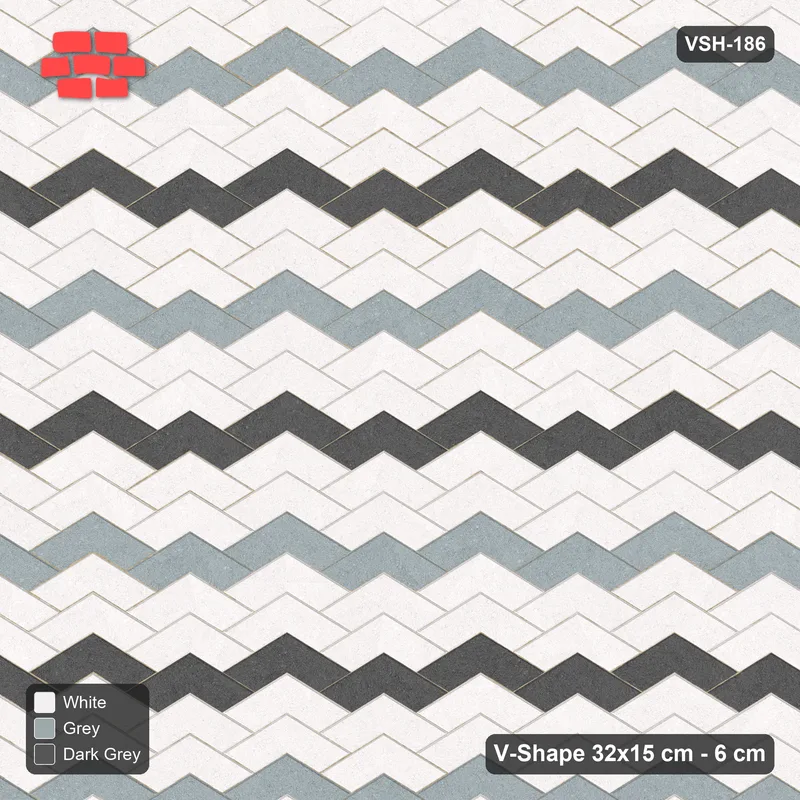 Interlock (Pasco) 32x15 cm · VSH-186 · V chevron columns, two-tone stripes every 6 courses · Top view Interlock (Pasco) 32x15 cm · VSH-186 · V chevron columns, two-tone stripes every 6 courses · Top view