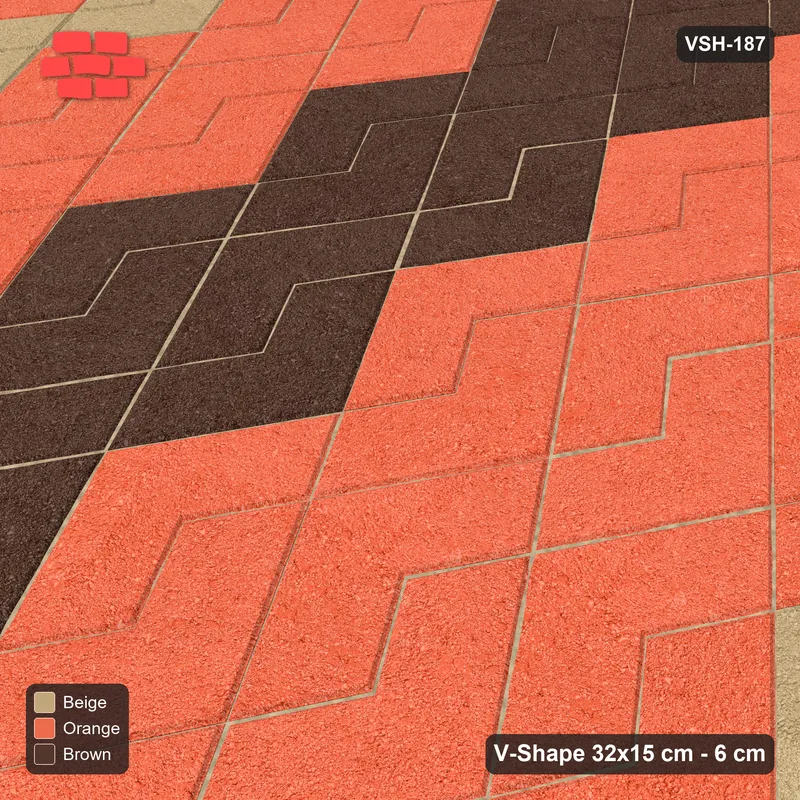 Interlock (Pasco) 32x15 cm · VSH-187 · Turned V zigzag rows, double stripes with centre line, kerbed · Side view Interlock (Pasco) 32x15 cm · VSH-187 · Turned V zigzag rows, double stripes with centre line, kerbed · Side view