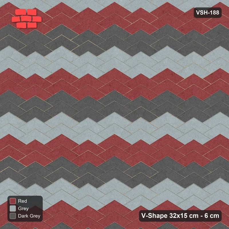 Interlock (Pasco) 32x15 cm · VSH-188 · V chevron columns, 3-tone 2-course bands, kerbed · Top view Interlock (Pasco) 32x15 cm · VSH-188 · V chevron columns, 3-tone 2-course bands, kerbed · Top view