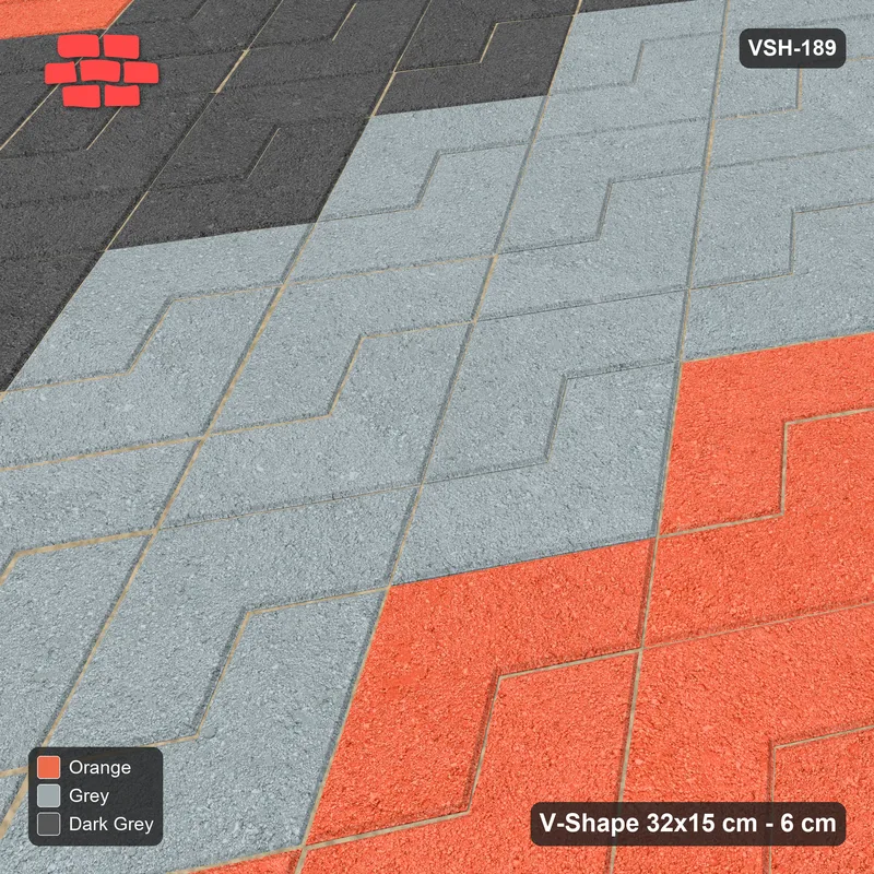 Interlock (Pasco) 32x15 cm · VSH-189 · Turned V zigzag rows, 3-tone 3-course bands · Side view Interlock (Pasco) 32x15 cm · VSH-189 · Turned V zigzag rows, 3-tone 3-course bands · Side view