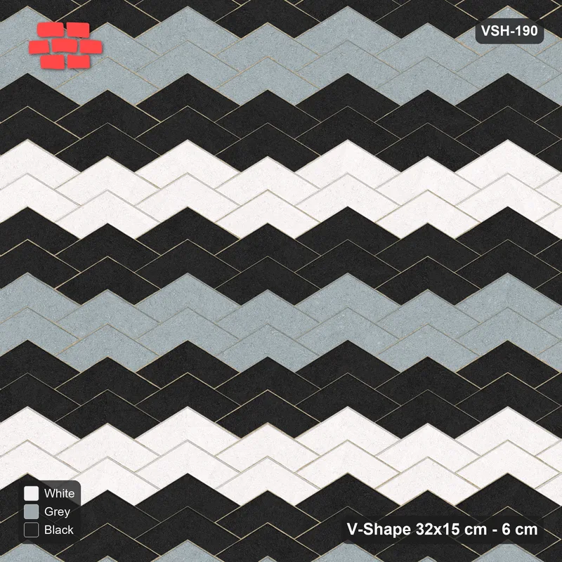Interlock (Pasco) 32x15 cm · VSH-190 · V chevron columns, graded tone bands, kerbed · Top view Interlock (Pasco) 32x15 cm · VSH-190 · V chevron columns, graded tone bands, kerbed · Top view