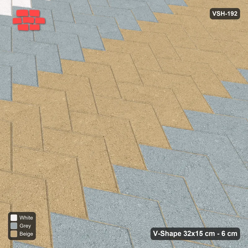 Interlock (Pasco) 32x15 cm · VSH-192 · V chevron columns, graded column bands, kerbed · Side view Interlock (Pasco) 32x15 cm · VSH-192 · V chevron columns, graded column bands, kerbed · Side view