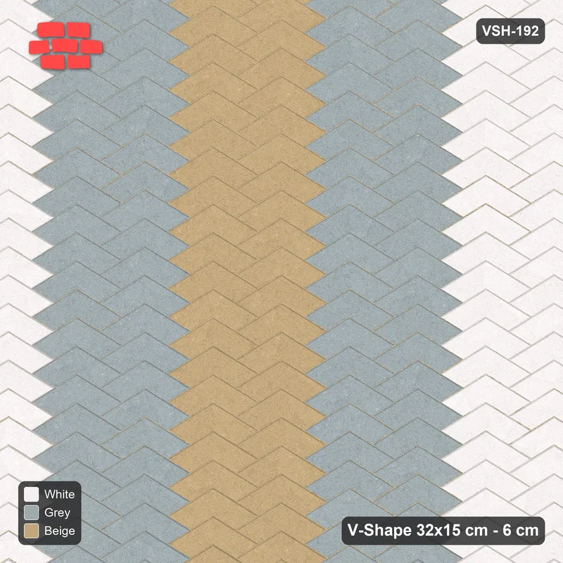 Interlock (Pasco) 32x15 cm · VSH-192 · V chevron columns, graded column bands, kerbed · Top view Interlock (Pasco) 32x15 cm · VSH-192 · V chevron columns, graded column bands, kerbed · Top view