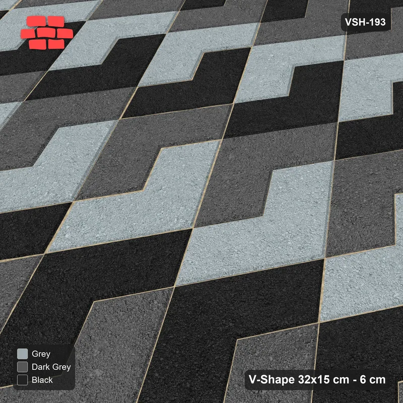 Interlock (Pasco) 32x15 cm · VSH-193 · Turned V zigzag rows, 3-tone column stripes, kerbed · Side view Interlock (Pasco) 32x15 cm · VSH-193 · Turned V zigzag rows, 3-tone column stripes, kerbed · Side view
