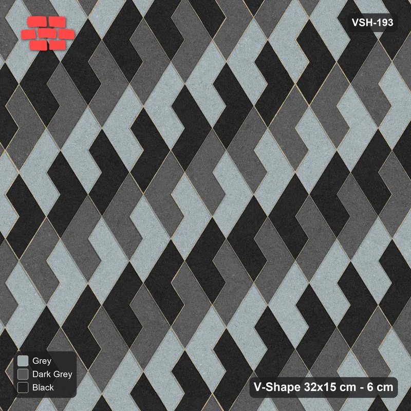 Interlock (Pasco) 32x15 cm · VSH-193 · Turned V zigzag rows, 3-tone column stripes, kerbed · Top view Interlock (Pasco) 32x15 cm · VSH-193 · Turned V zigzag rows, 3-tone column stripes, kerbed · Top view