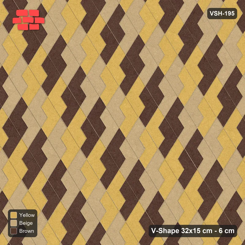 Interlock (Pasco) 32x15 cm · VSH-195 · Turned V zigzag rows, 3-tone stair cube illusion, kerbed · Top view Interlock (Pasco) 32x15 cm · VSH-195 · Turned V zigzag rows, 3-tone stair cube illusion, kerbed · Top view