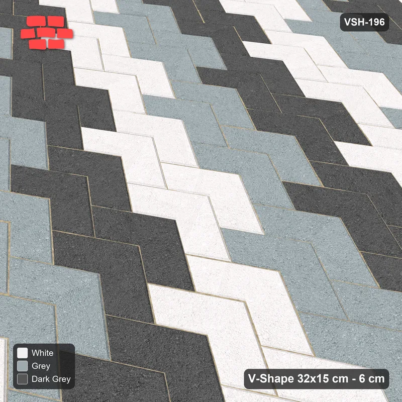 Interlock (Pasco) 32x15 cm · VSH-196 · V chevron columns, 3-tone wide stair diagonals · Side view Interlock (Pasco) 32x15 cm · VSH-196 · V chevron columns, 3-tone wide stair diagonals · Side view