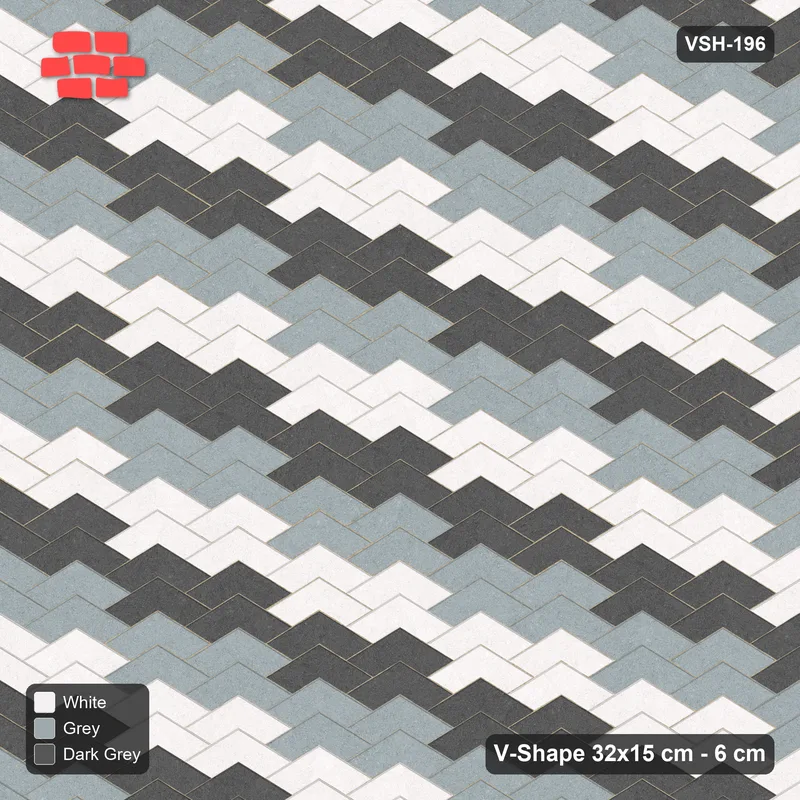 Interlock (Pasco) 32x15 cm · VSH-196 · V chevron columns, 3-tone wide stair diagonals · Top view Interlock (Pasco) 32x15 cm · VSH-196 · V chevron columns, 3-tone wide stair diagonals · Top view