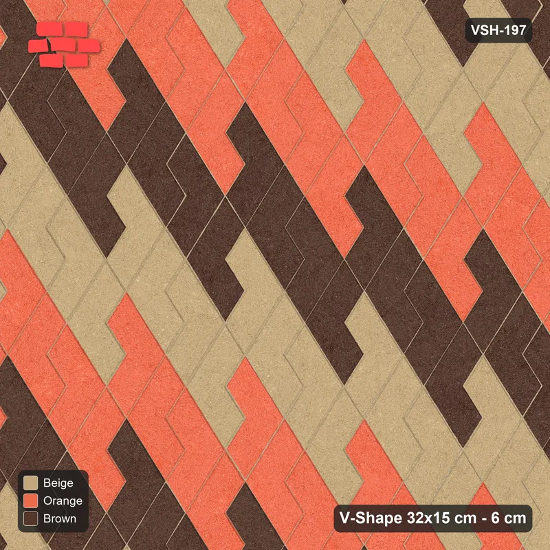 Interlock (Pasco) 32x15 cm · VSH-197 · Turned V zigzag rows, 3-tone reverse diagonals, kerbed · Top view Interlock (Pasco) 32x15 cm · VSH-197 · Turned V zigzag rows, 3-tone reverse diagonals, kerbed · Top view