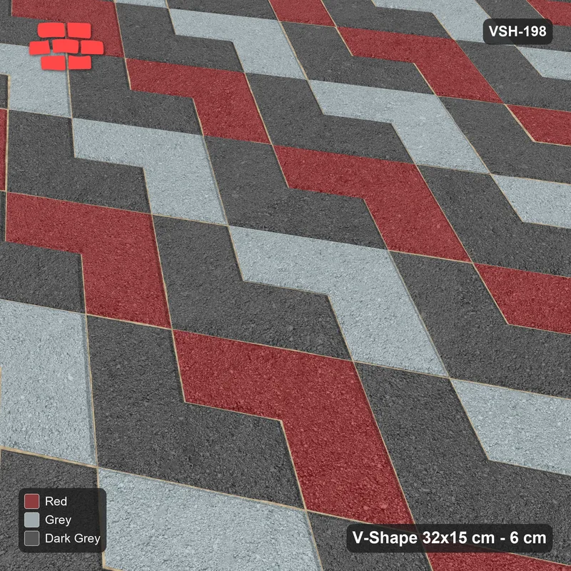 Interlock (Pasco) 32x15 cm · VSH-198 · V zigzag rows, orientation cube illusion, kerbed · Side view Interlock (Pasco) 32x15 cm · VSH-198 · V zigzag rows, orientation cube illusion, kerbed · Side view