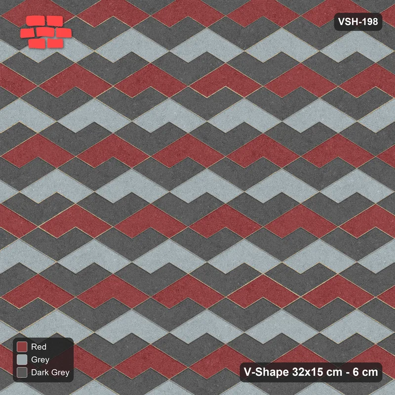 Interlock (Pasco) 32x15 cm · VSH-198 · V zigzag rows, orientation cube illusion, kerbed · Top view Interlock (Pasco) 32x15 cm · VSH-198 · V zigzag rows, orientation cube illusion, kerbed · Top view