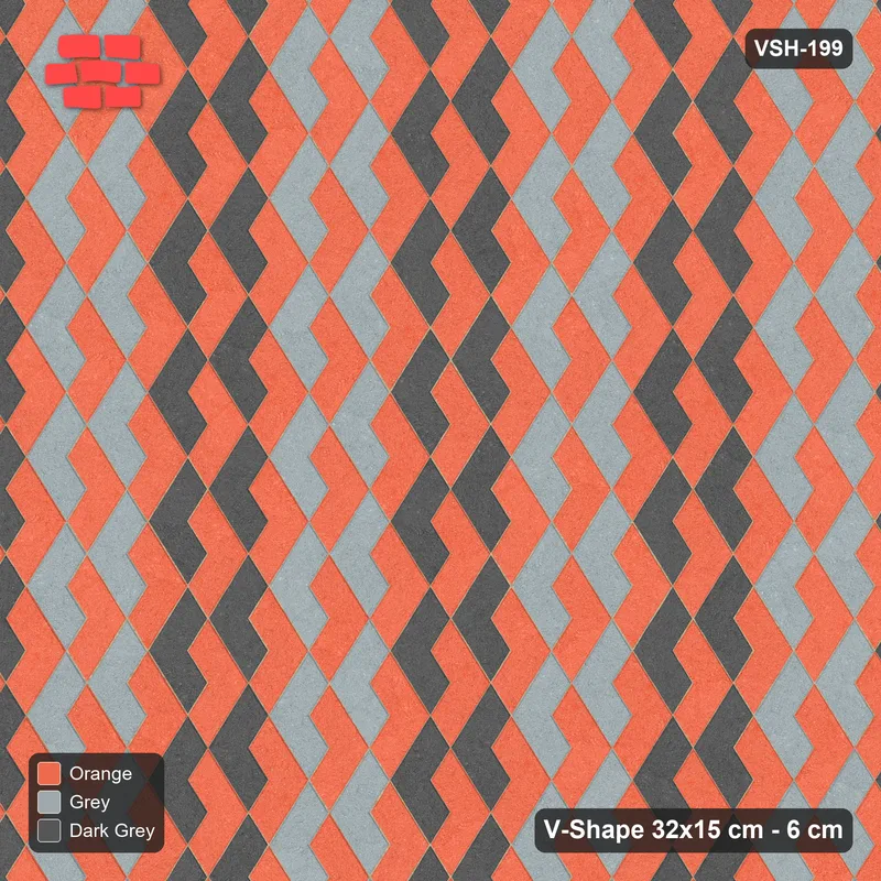 Interlock (Pasco) 32x15 cm · VSH-199 · Turned V zigzag rows, orientation cube, 2-course tones · Top view Interlock (Pasco) 32x15 cm · VSH-199 · Turned V zigzag rows, orientation cube, 2-course tones · Top view